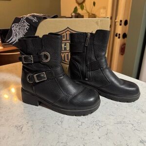 Harley Davidson Shelby Twin Strap Black Leather Boots - Women’s Size 7.5 M